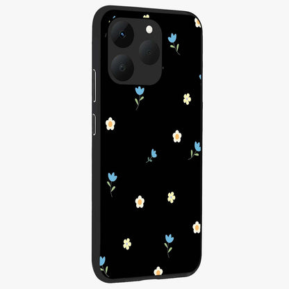 Minimal Petal Whispers Glass Case upright view showcasing elegant floral artwork with modern minimalist style.