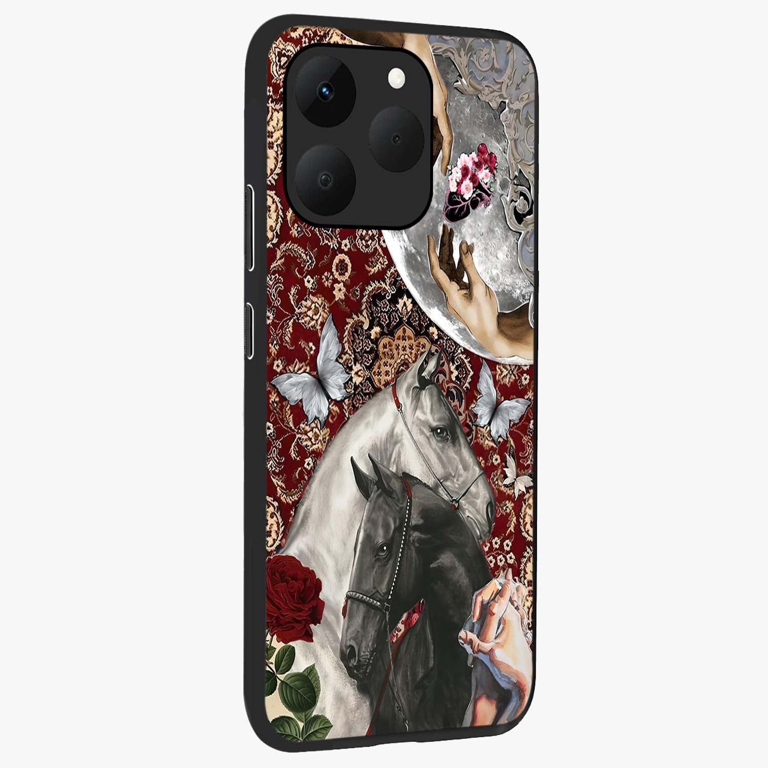 Moonlit Royal Stallion Glass Case upright view showcasing dramatic horse artwork with glowing moon themed design.