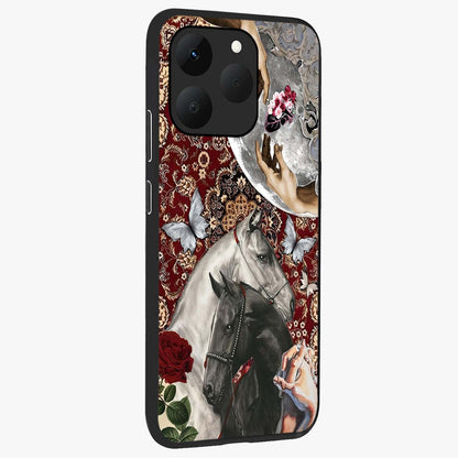 Moonlit Royal Stallion Glass Case upright view showcasing dramatic horse artwork with glowing moon themed design.