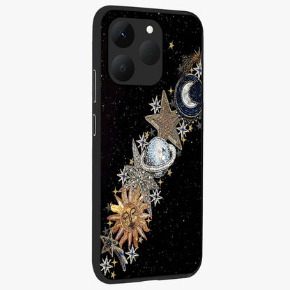 Pearls Universe Object Glass Case upright view showcasing decorative pearl themed artwork with cosmic elegance.