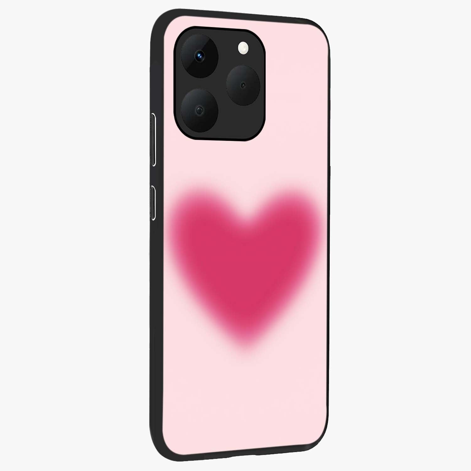 Pink Aura Heart Glass Case upright view showcasing romantic heart artwork with soft pastel theme.