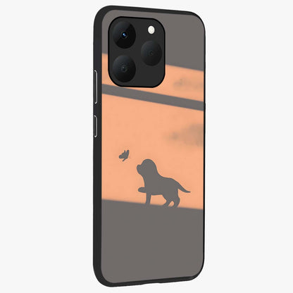Puppy Shadow Art Glass Case upright view showcasing charming puppy artwork with creative silhouette theme.