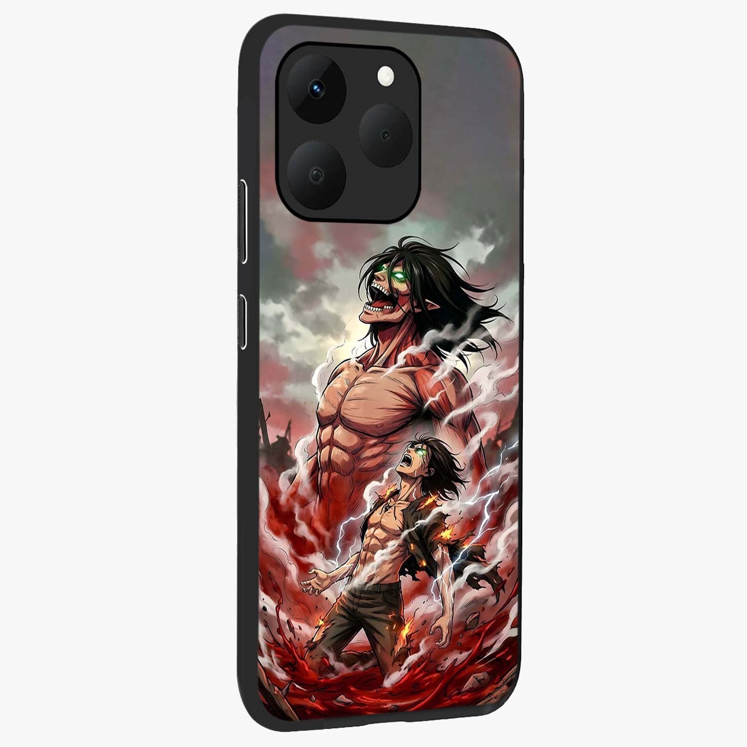 Titan Awakening Fury Glass Case upright view showcasing intense titan artwork with epic fantasy theme.