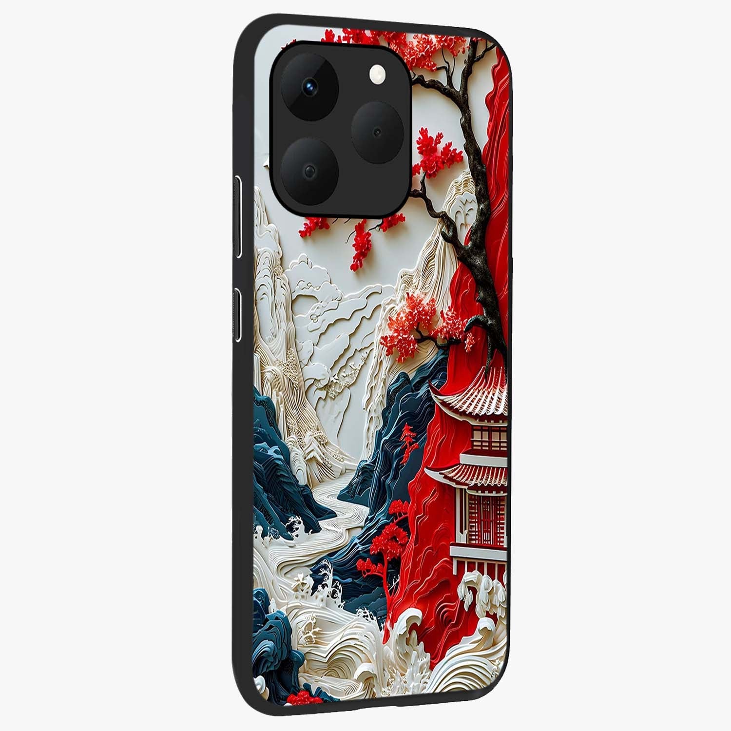 Whispers Of Sakura Waves Glass Case upright view showcasing delicate cherry blossom artwork with elegant nature theme.