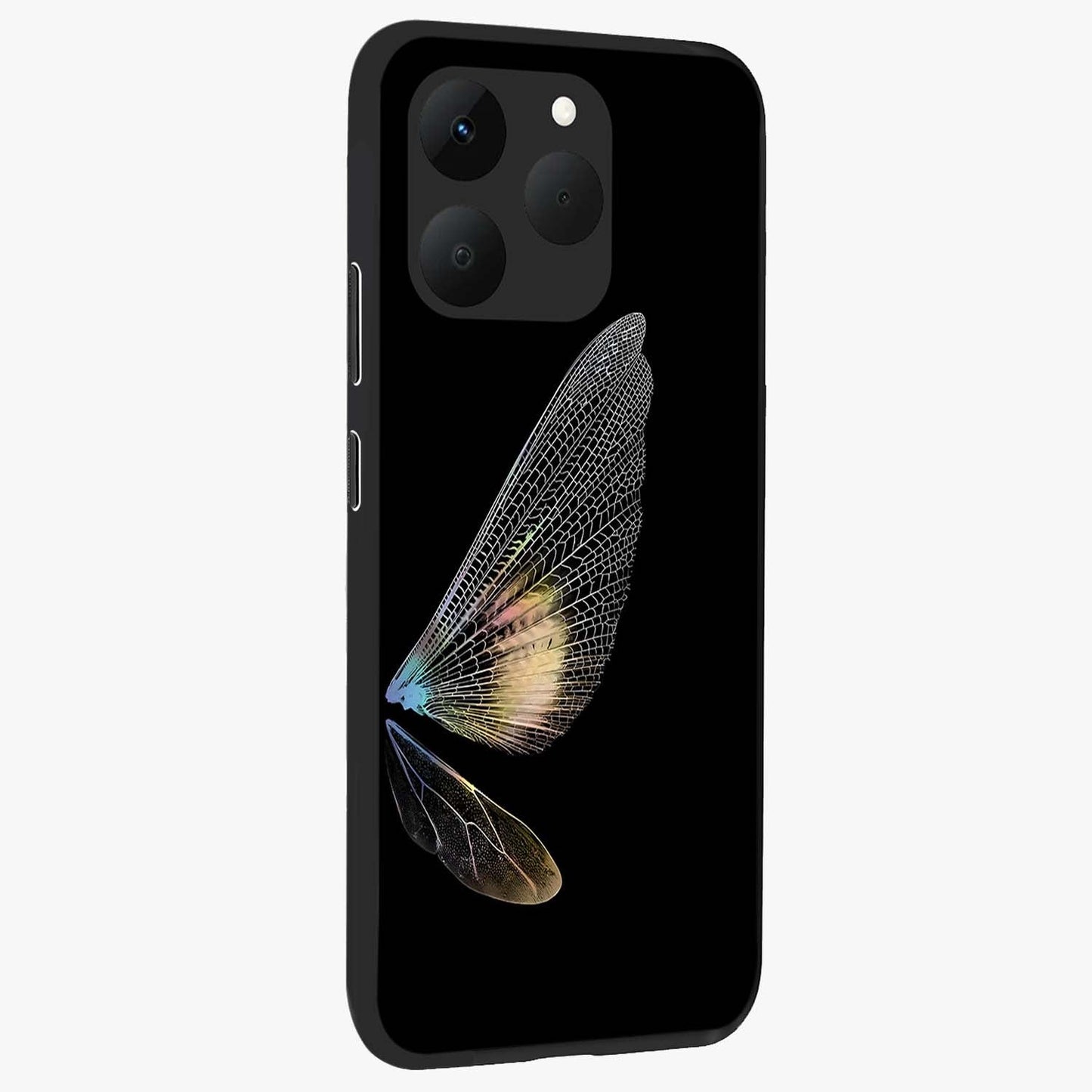 Whispers Of Wings Glass Case upright view showcasing elegant wing artwork with light airy theme.