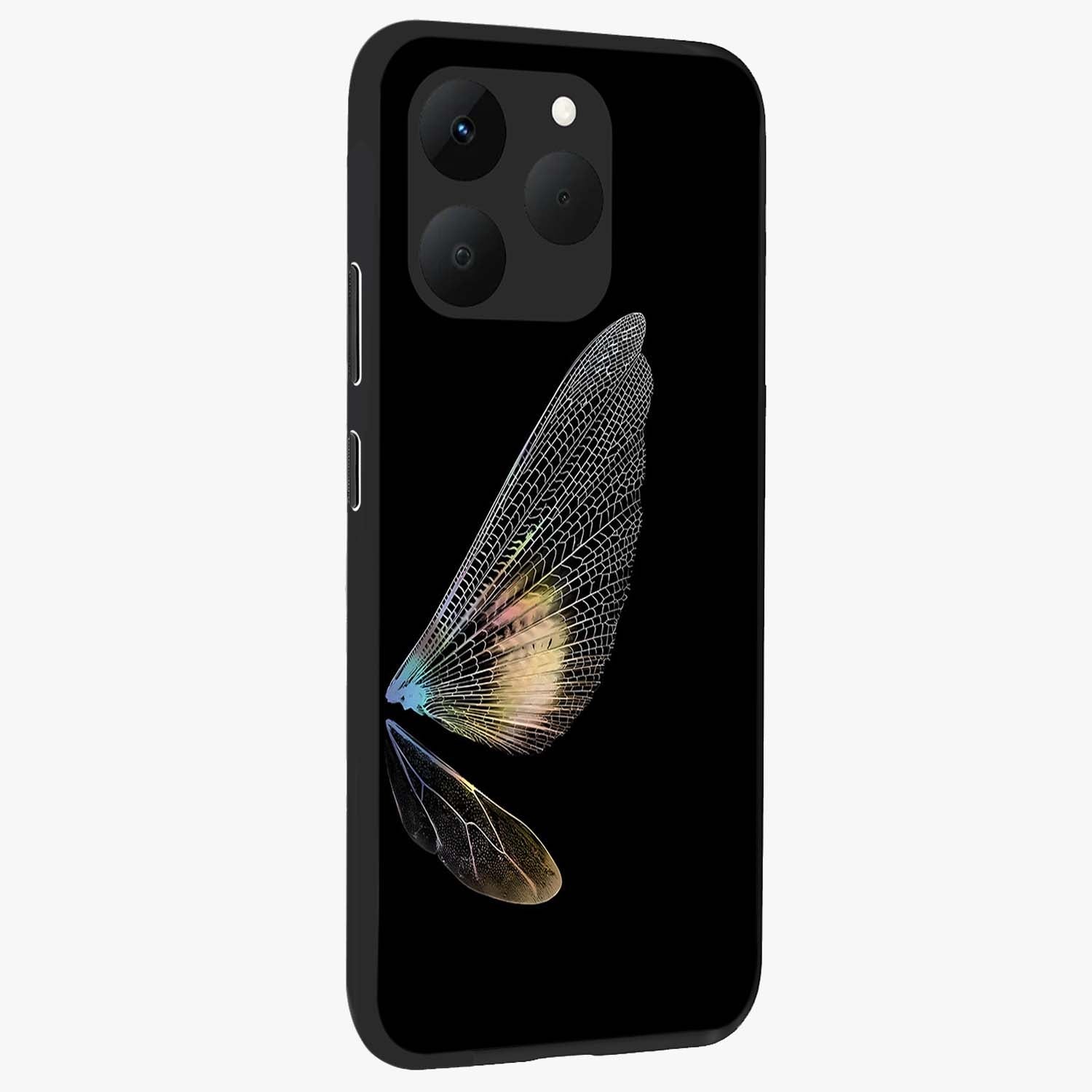 Whispers Of Wings Glass Case upright view showcasing elegant wing artwork with light airy theme.