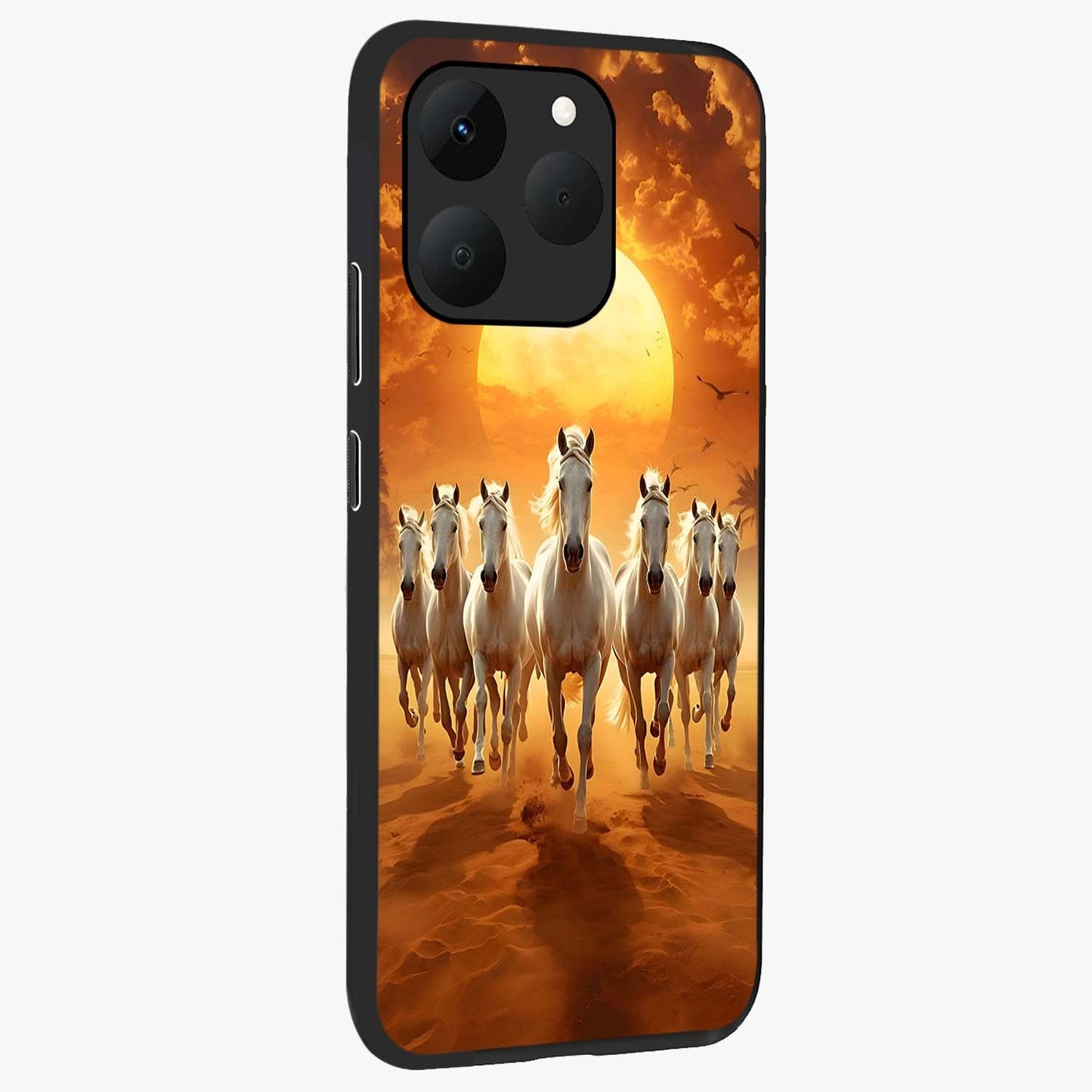 Wild Sunset Majesty Glass Case upright view showcasing dramatic sunset artwork with bold nature theme.