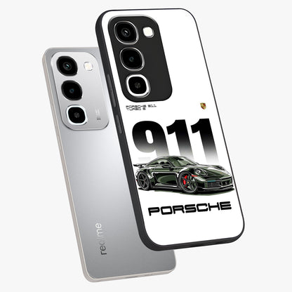 911 Turbo Dominance Glass Case displayed in premium angled mockup highlighting sporty car illustration and sleek glass surface.