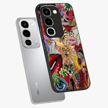 Beaded Fashion Jungle Glass Case displayed in angled mockup highlighting colorful fashion bead design and artistic pattern.