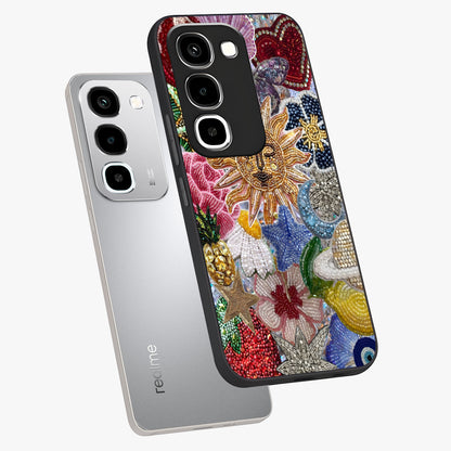Celestial Floral and Playful Glass Case displayed in angled mockup highlighting playful floral design with dreamy celestial elements.