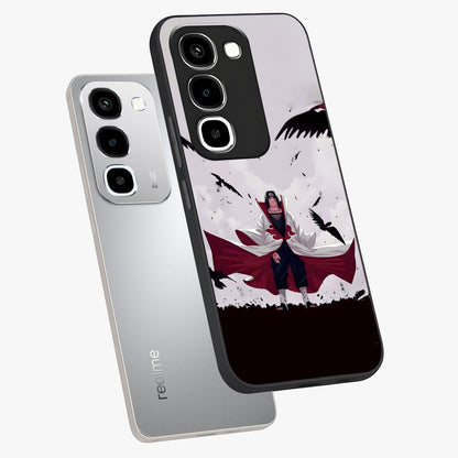 Crimson Crow Ascension Glass Case displayed in angled mockup highlighting powerful crow illustration with dark crimson aesthetic.