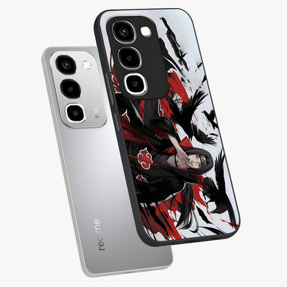 Crimson Crow Illusion Glass Case displayed in angled mockup highlighting mysterious crow graphic with dark aesthetic style.