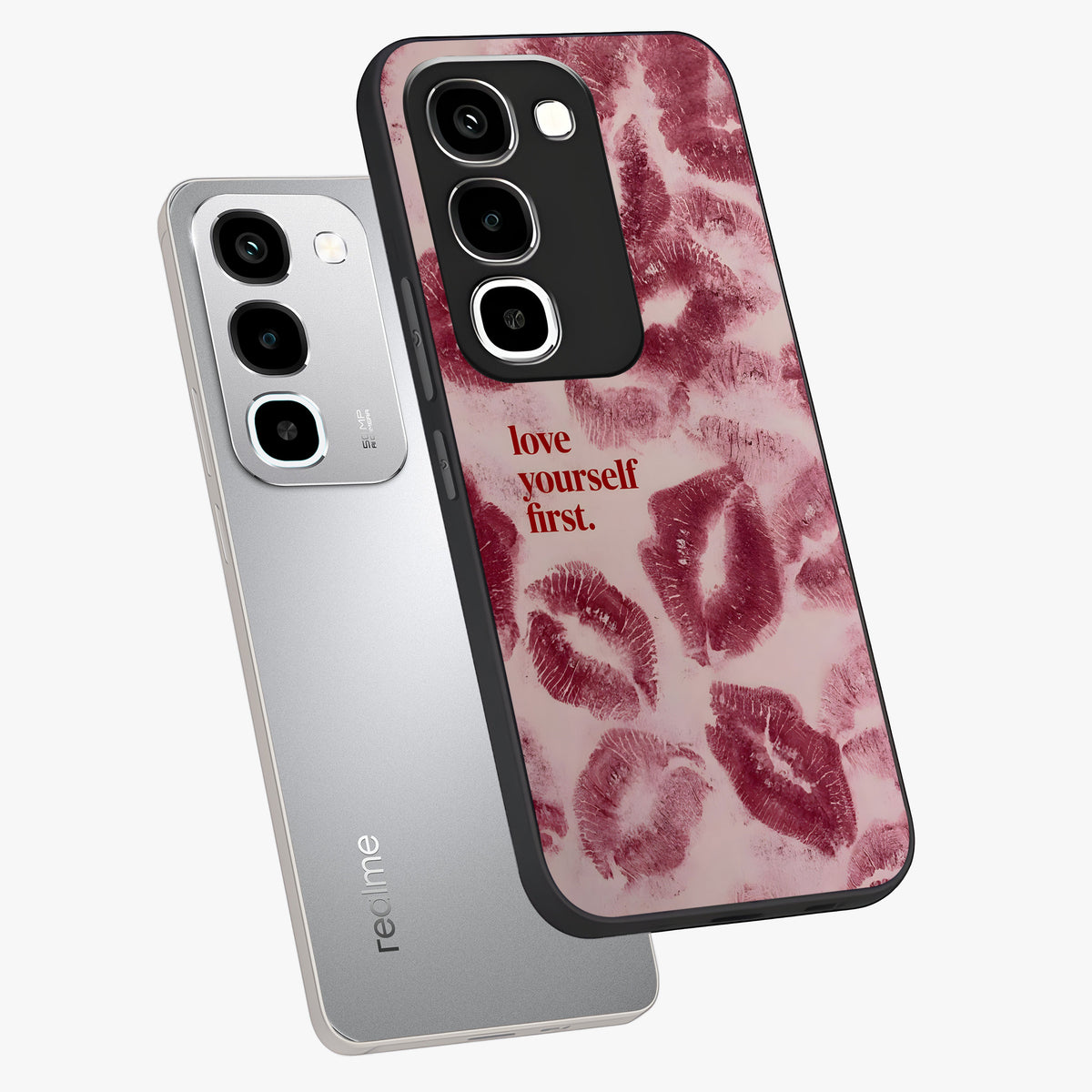 Crimson Kiss Love Glass Case displayed in angled mockup highlighting bold love inspired design with modern aesthetic style.