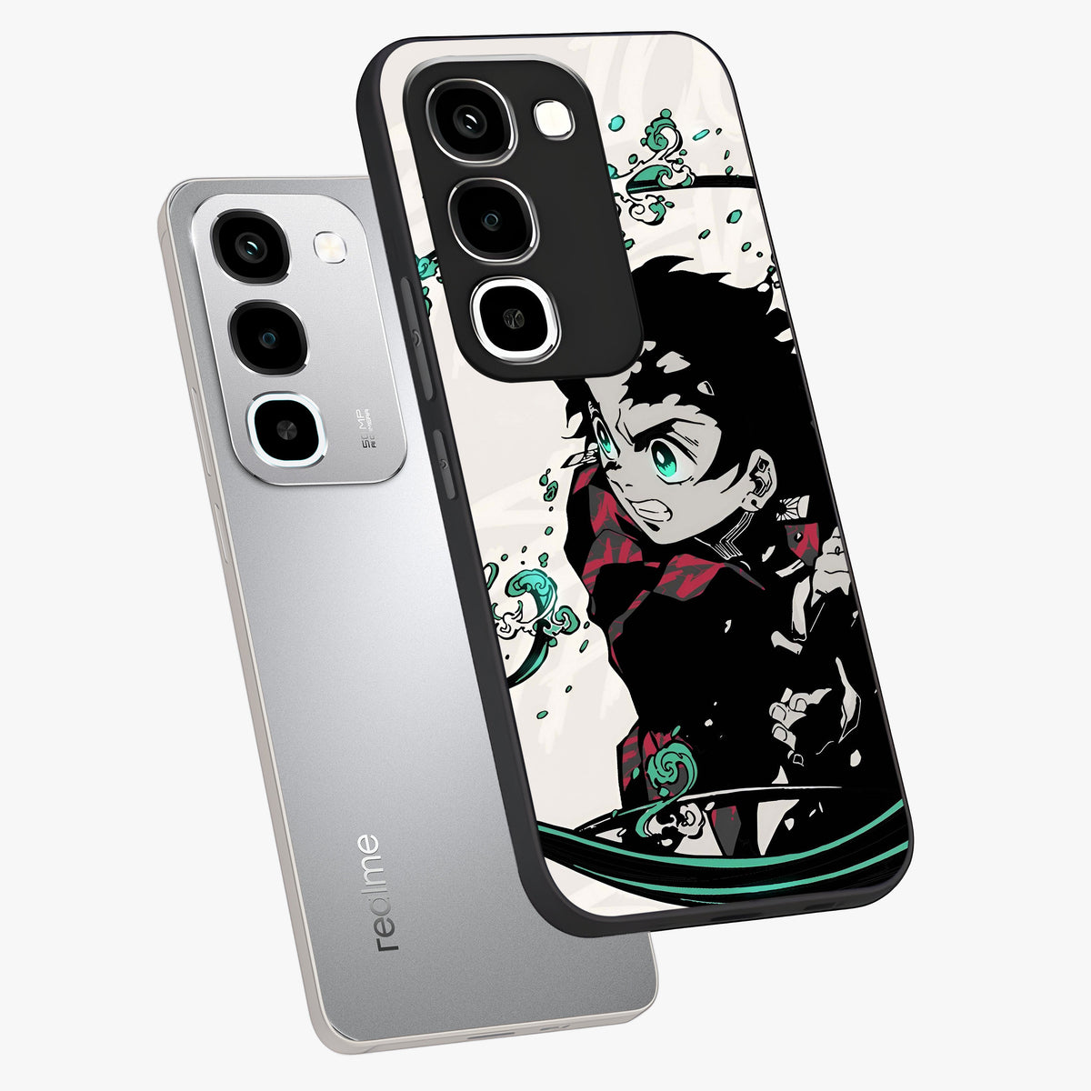 Demon Slayer Glass Case displayed in angled mockup highlighting dramatic anime character design with action aesthetic.
