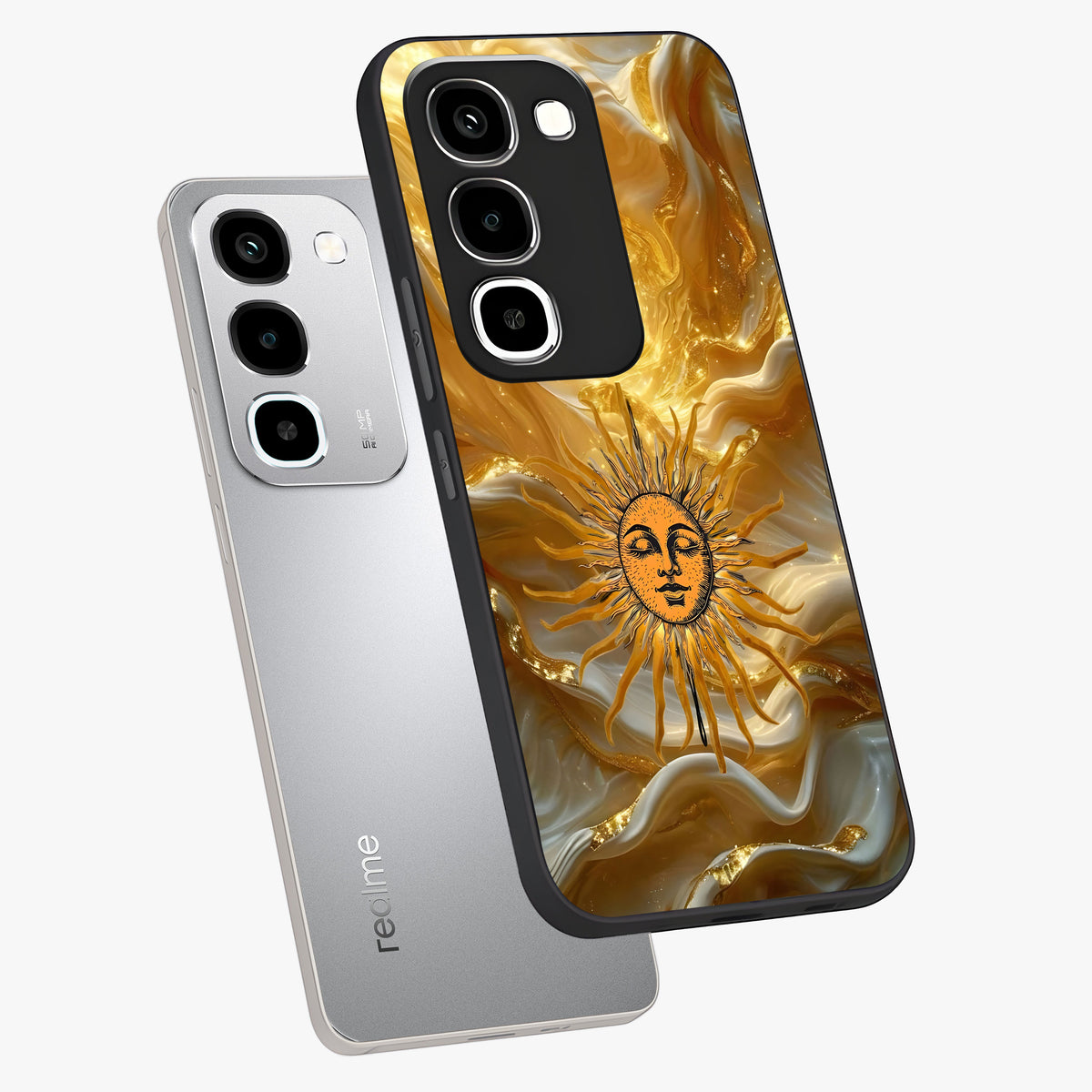 Eternal Golden Glow Glass Case displayed in angled mockup highlighting glowing golden aesthetic design with elegant style.