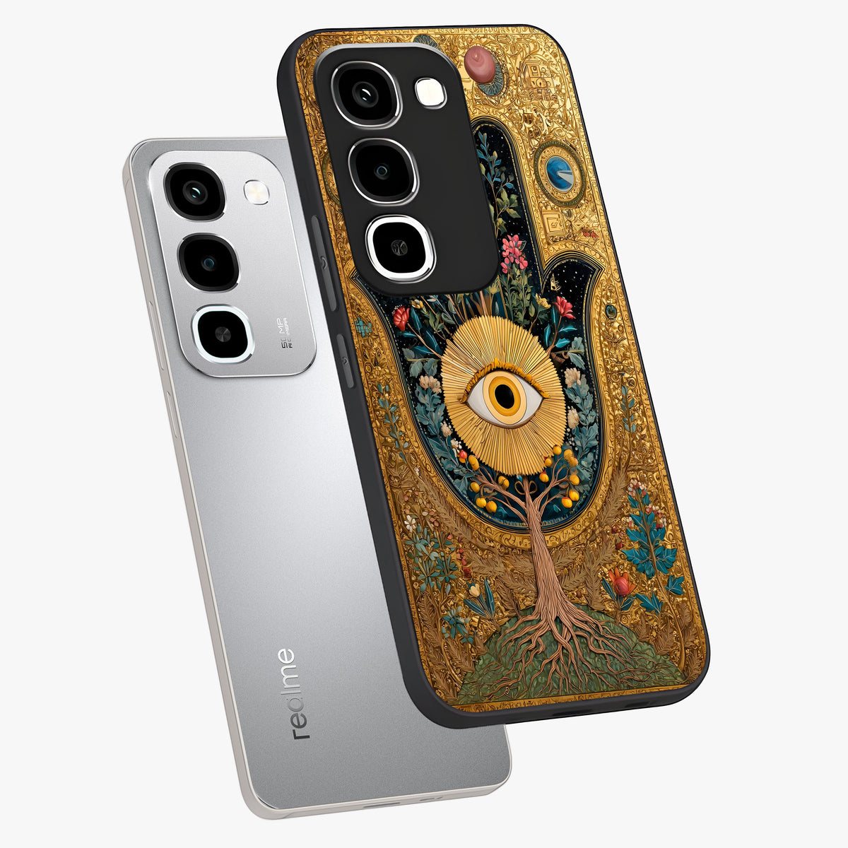 Ethereal Evil Eye Glass Case displayed in angled mockup highlighting protective evil eye symbol with spiritual aesthetic design.