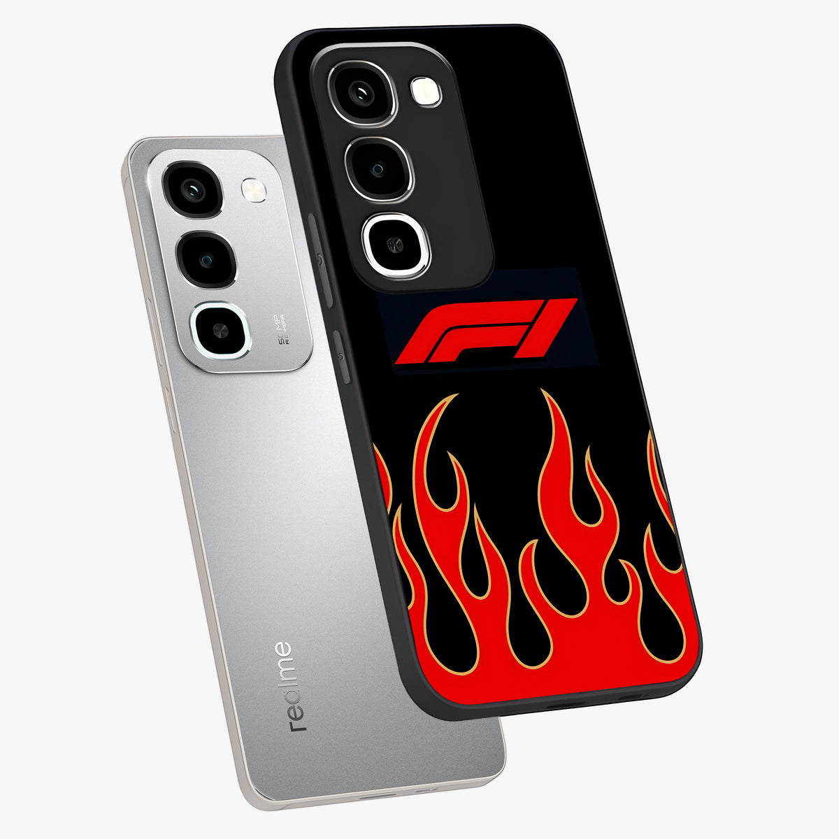 Fire F11 Glass Case displayed in angled mockup highlighting bold fire inspired graphic with energetic aesthetic style.