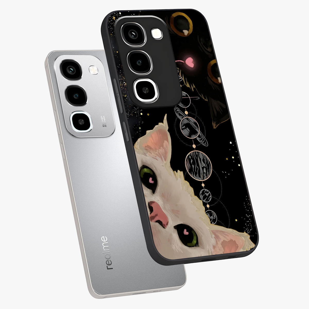 Galactic Cat Glass Case displayed in angled mockup highlighting celestial feline illustration with galaxy aesthetic style.