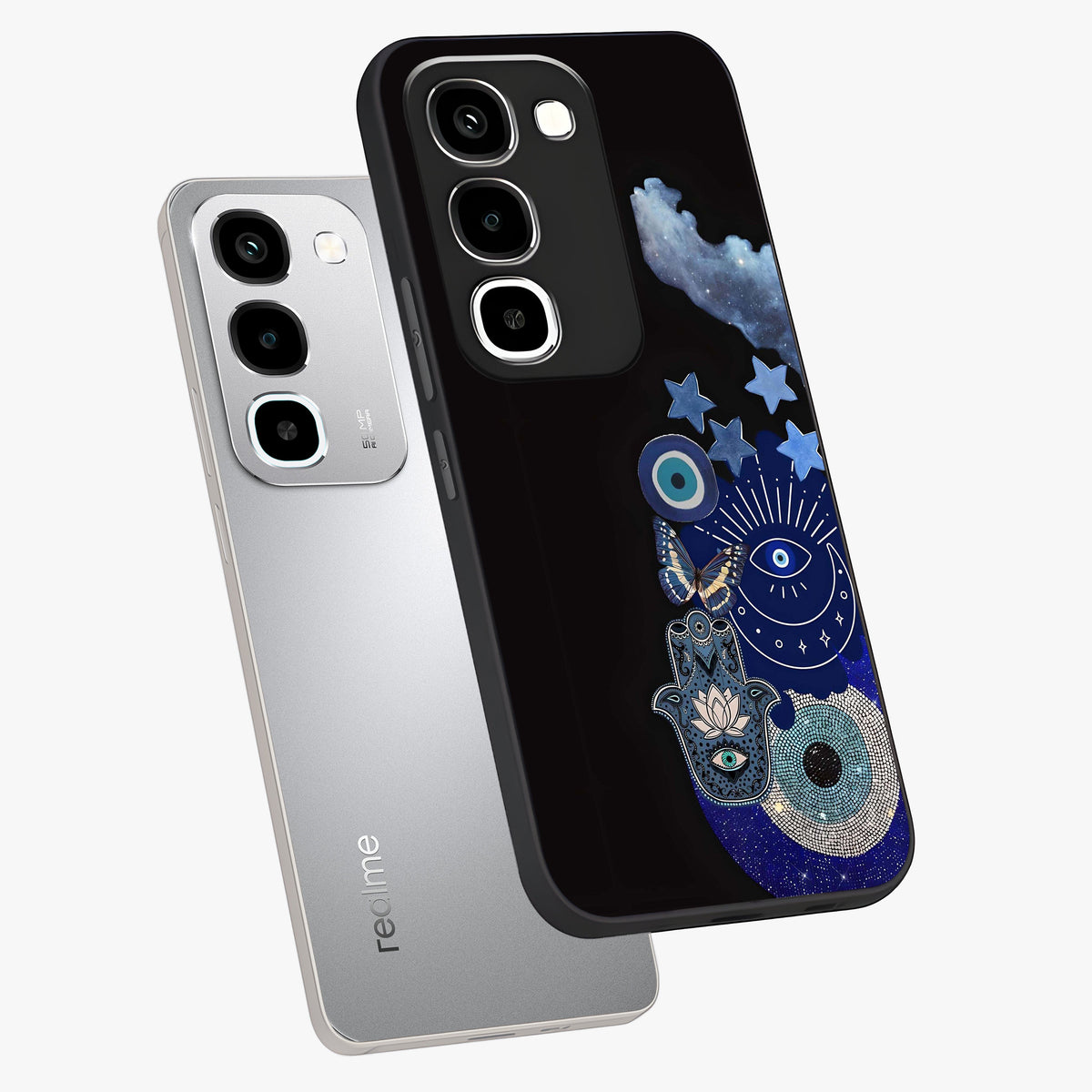 Galactic Charm Cluster Glass Case displayed in angled mockup highlighting luminous galaxy inspired design with dreamy aesthetic.