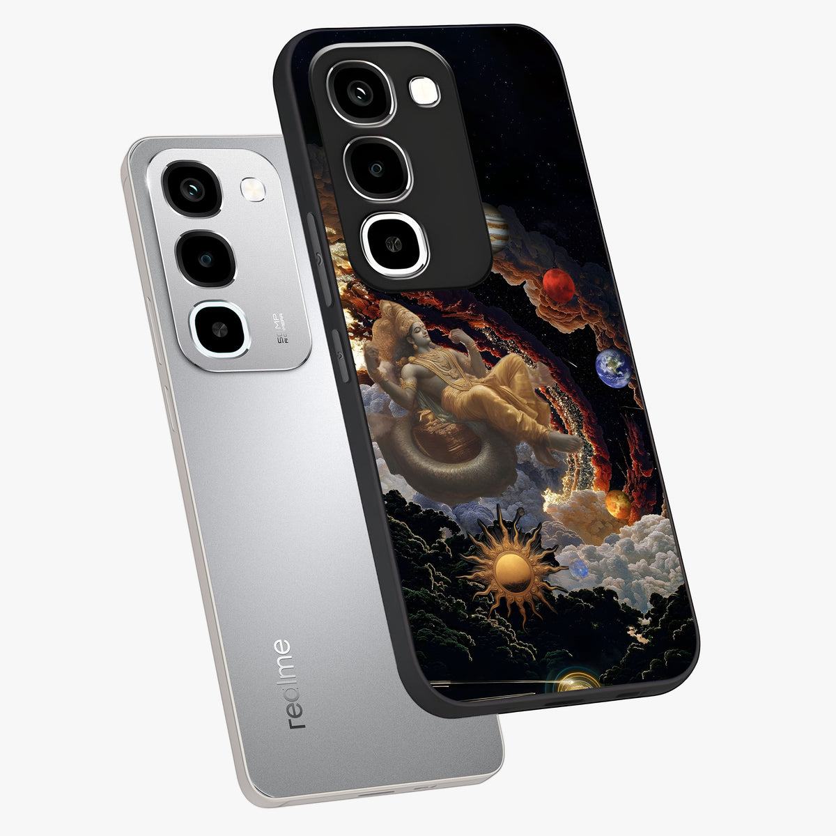 Galactic Divine God Glass Case displayed in angled mockup highlighting powerful celestial deity illustration with galactic aesthetic.