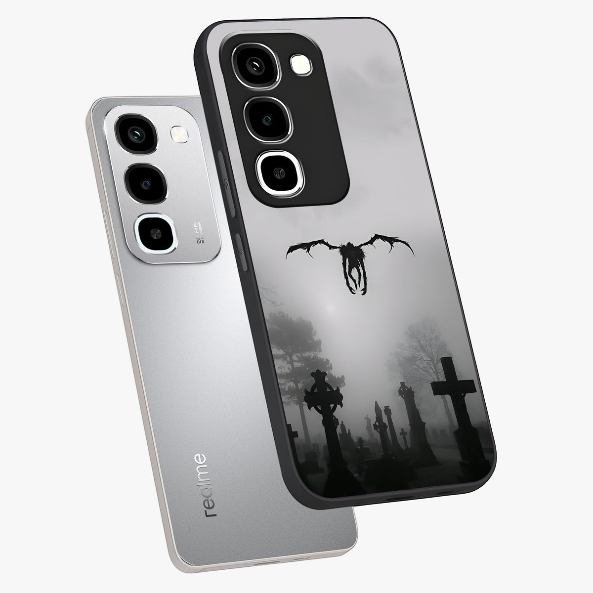 Graveyard Shadow Descent Glass Case displayed in angled mockup highlighting eerie shadow illustration with gothic aesthetic.