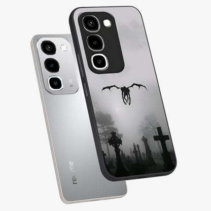 Graveyard Shadow Descent Glass Case displayed in angled mockup highlighting eerie shadow illustration with gothic aesthetic.