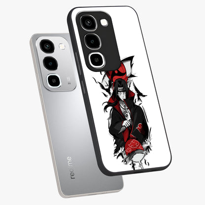 Itachi Limited Edition Naruto Anime Glass Case displayed in angled mockup highlighting dramatic anime illustration with bold action aesthetic.