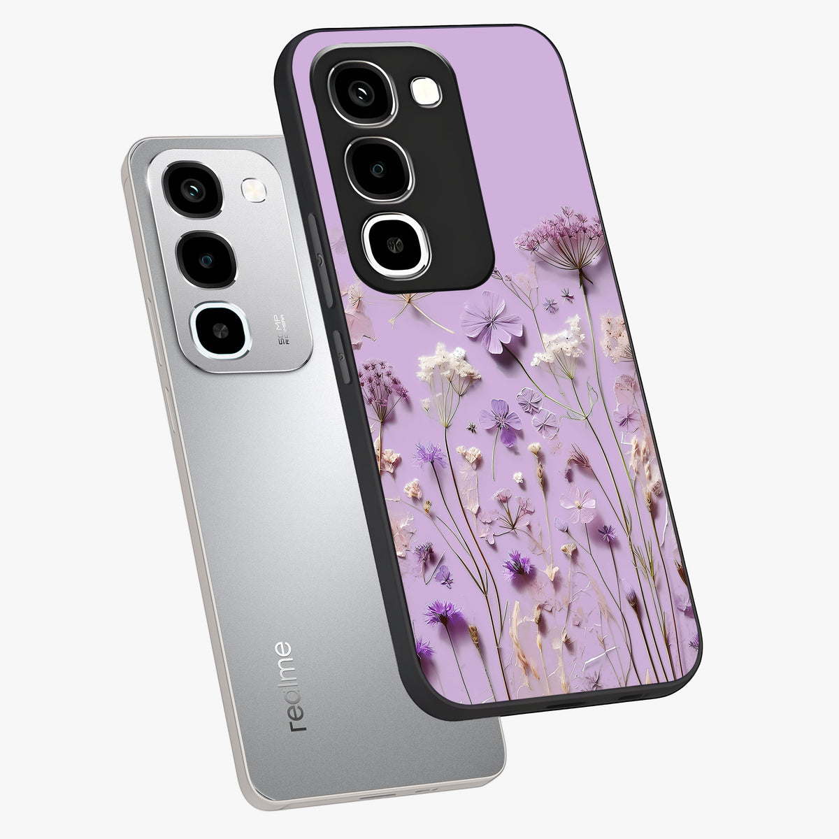 Lavender Blossom Dream Glass Case displayed in angled mockup highlighting dreamy lavender flower design with calming aesthetic style.