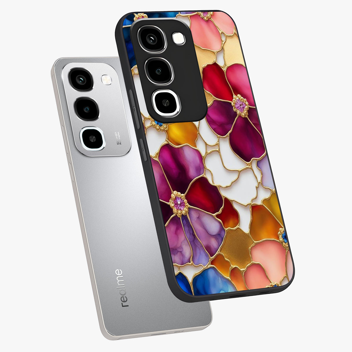 Marble Flower Pattern Glass Case displayed in angled mockup highlighting elegant marble floral design with modern aesthetic.