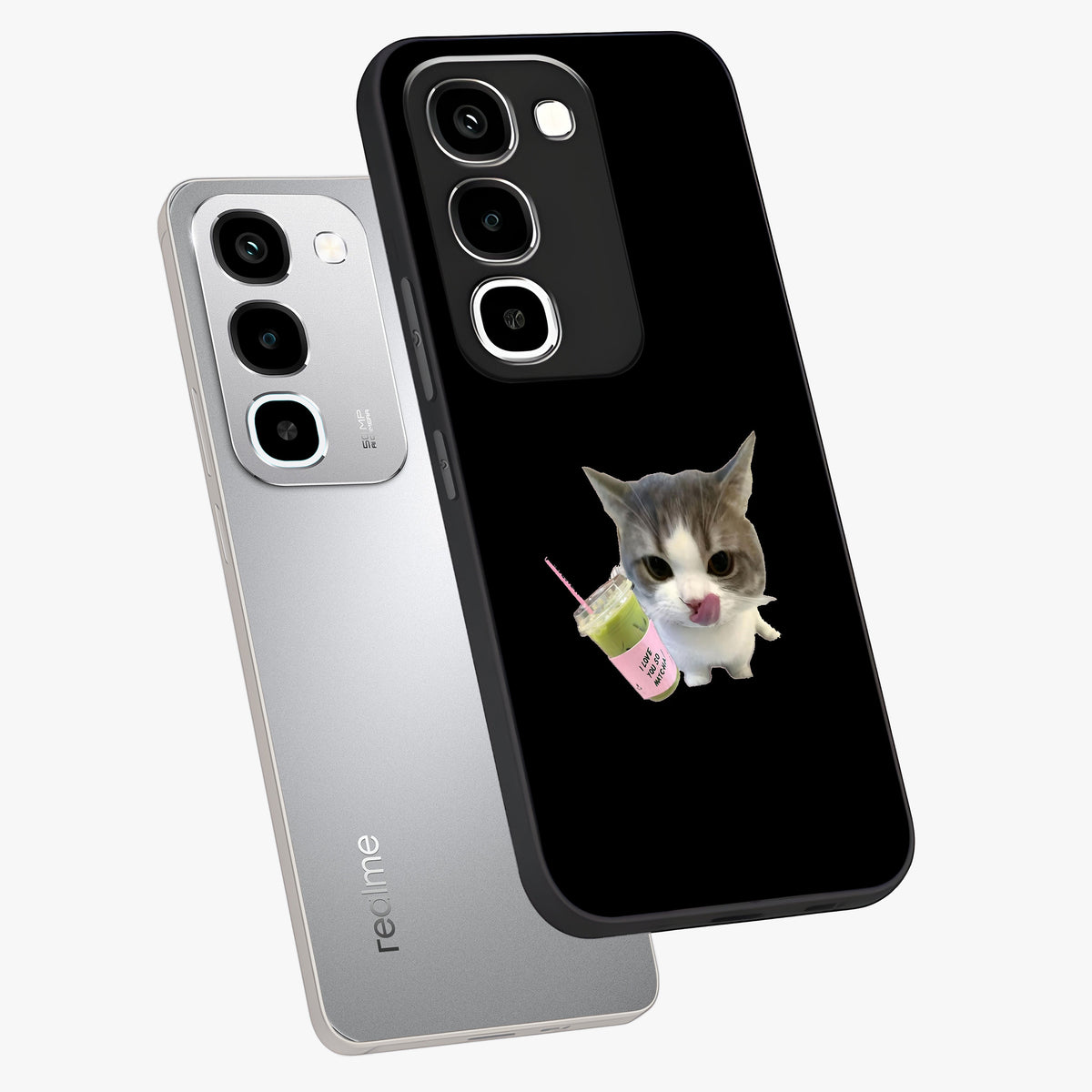 Matcha Cat Style Glass Case displayed in angled mockup highlighting playful feline design with pastel matcha aesthetic.