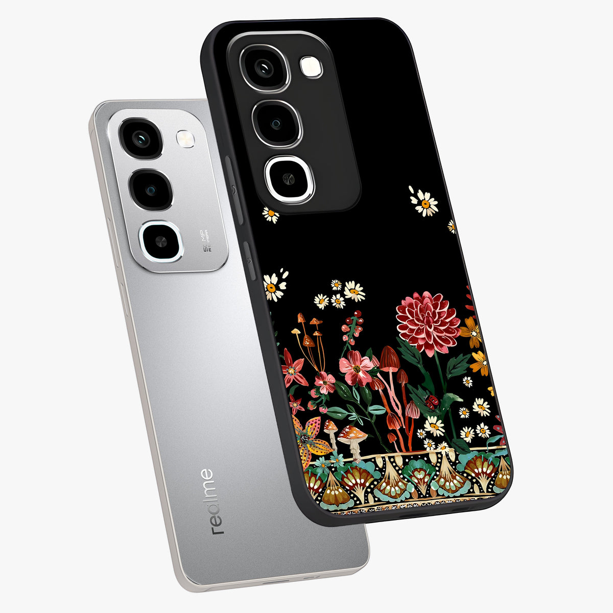 Midnight Bloom Pattern Glass Case displayed in angled mockup highlighting elegant flower design with midnight aesthetic style.