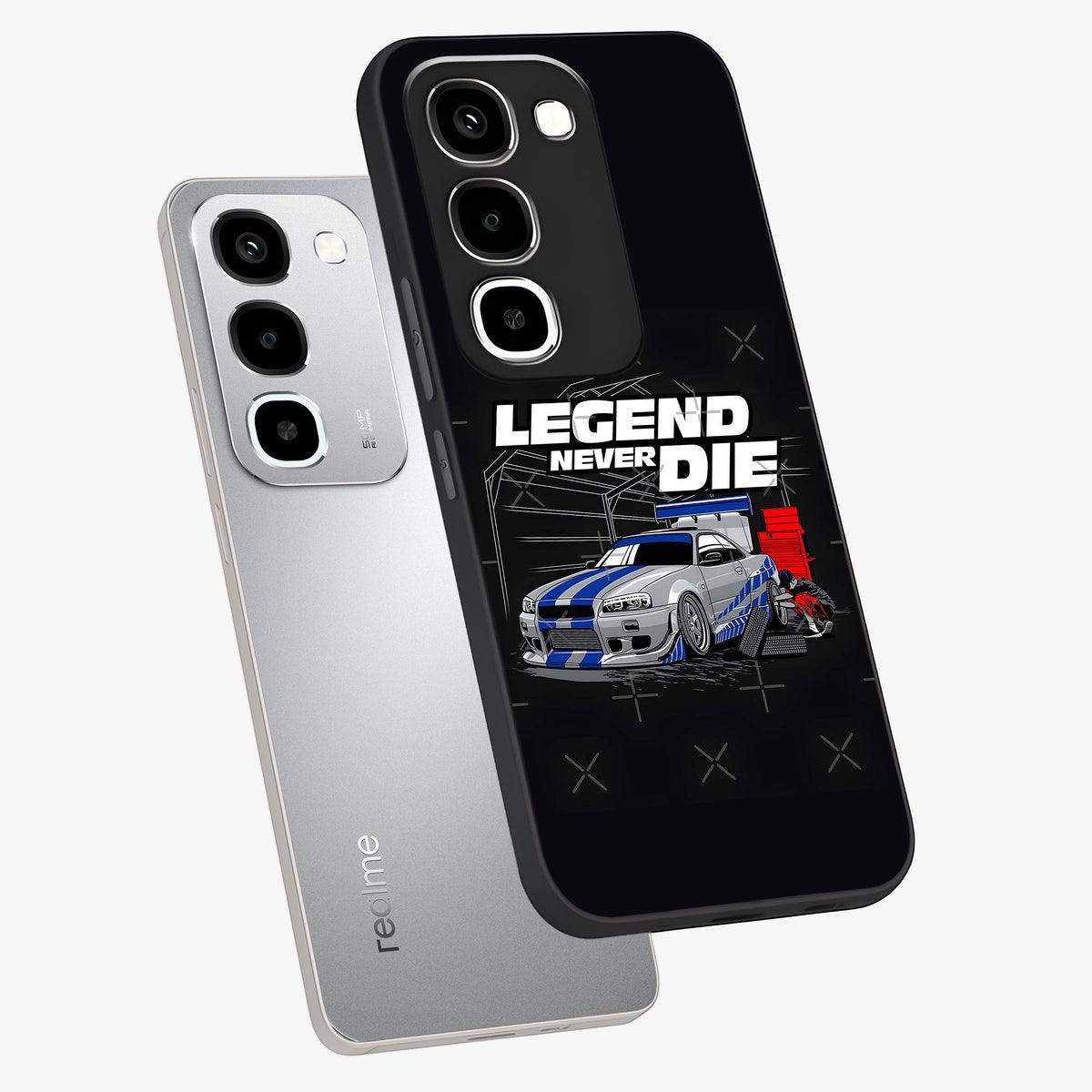 Midnight Racing Legacy Glass Case displayed in angled mockup highlighting dynamic automotive design with bold midnight aesthetic.