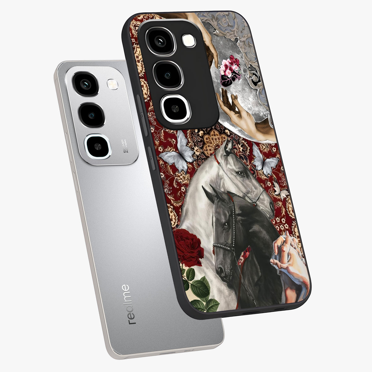 Moonlit Royal Stallion Glass Case displayed in angled mockup highlighting powerful stallion illustration with royal night aesthetic.
