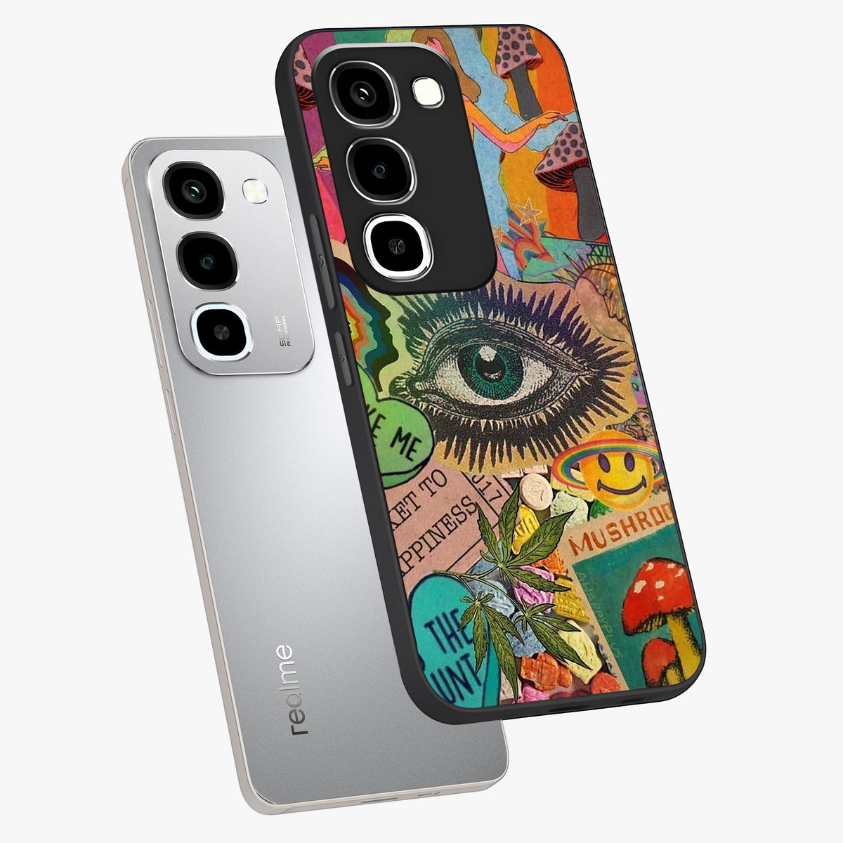 Mystic Eye Wonderland Glass Case displayed in angled mockup highlighting magical eye illustration with dreamy aesthetic.