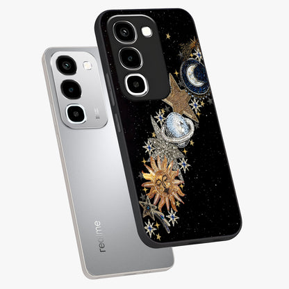Pearls Universe Object Glass Case displayed in angled mockup highlighting celestial pearl design with dreamy aesthetic.