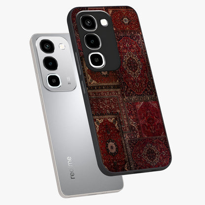 Persian Velvet Tale Glass Case displayed in angled mockup highlighting ornate textile inspired design with royal aesthetic.