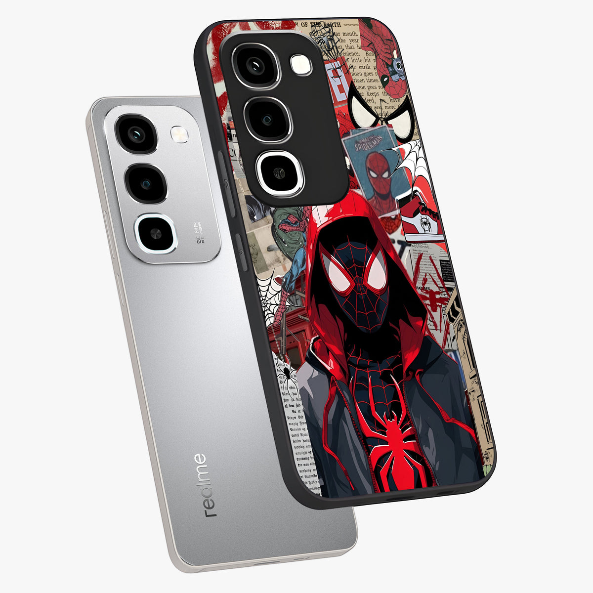 Spider Collage Street Glass Case displayed in angled mockup highlighting dynamic street style collage design with comic aesthetic.
