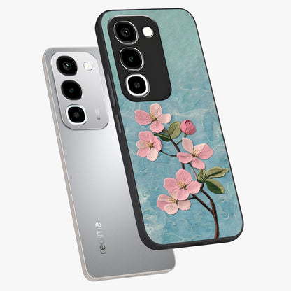 Threaded Blossom Breeze Glass Case displayed in angled mockup highlighting elegant floral design with soft aesthetic style.