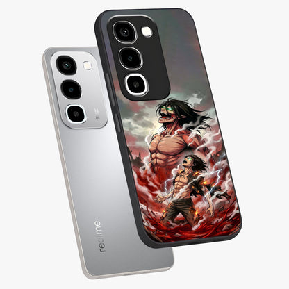 Titan Awakening Fury Glass Case displayed in angled mockup highlighting dramatic giant warrior design with bold anime aesthetic.