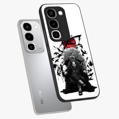 Uchiha Shadow Throne Glass Case displayed in angled mockup highlighting glowing aquatic design with celestial aesthetic.