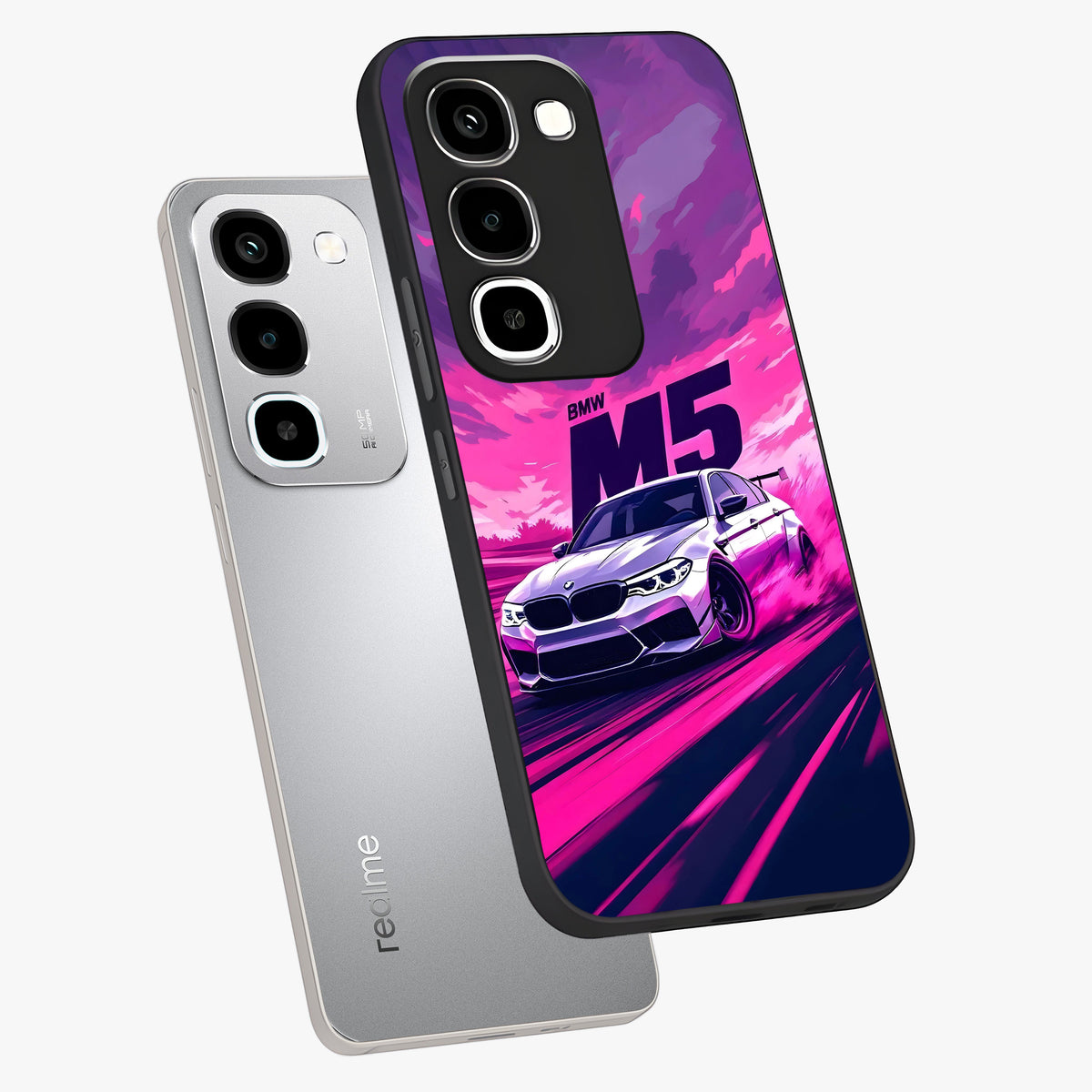 Velocity Drift Pulse Glass Case displayed in angled mockup highlighting dynamic drift design with sporty automotive aesthetic.