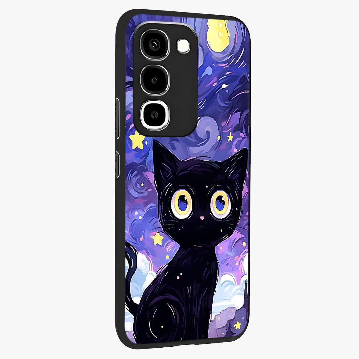 Abstract Cat Art Glass Case upright view showcasing creative feline illustration and aesthetic artistic style.