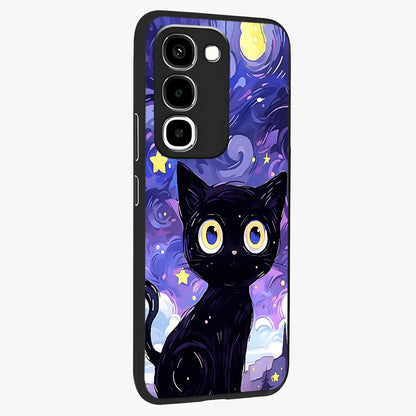 Abstract Cat Art Glass Case upright view showcasing creative feline illustration and aesthetic artistic style.