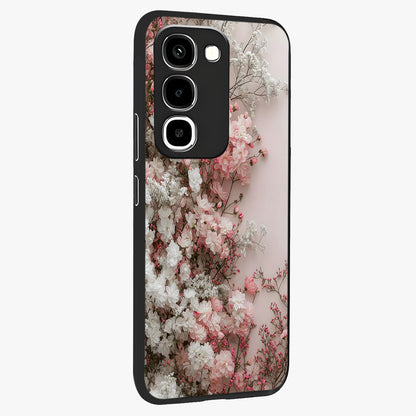 Blush Blossom Cloud Glass Case upright view showcasing calm floral cloud artwork with gentle dreamy theme.