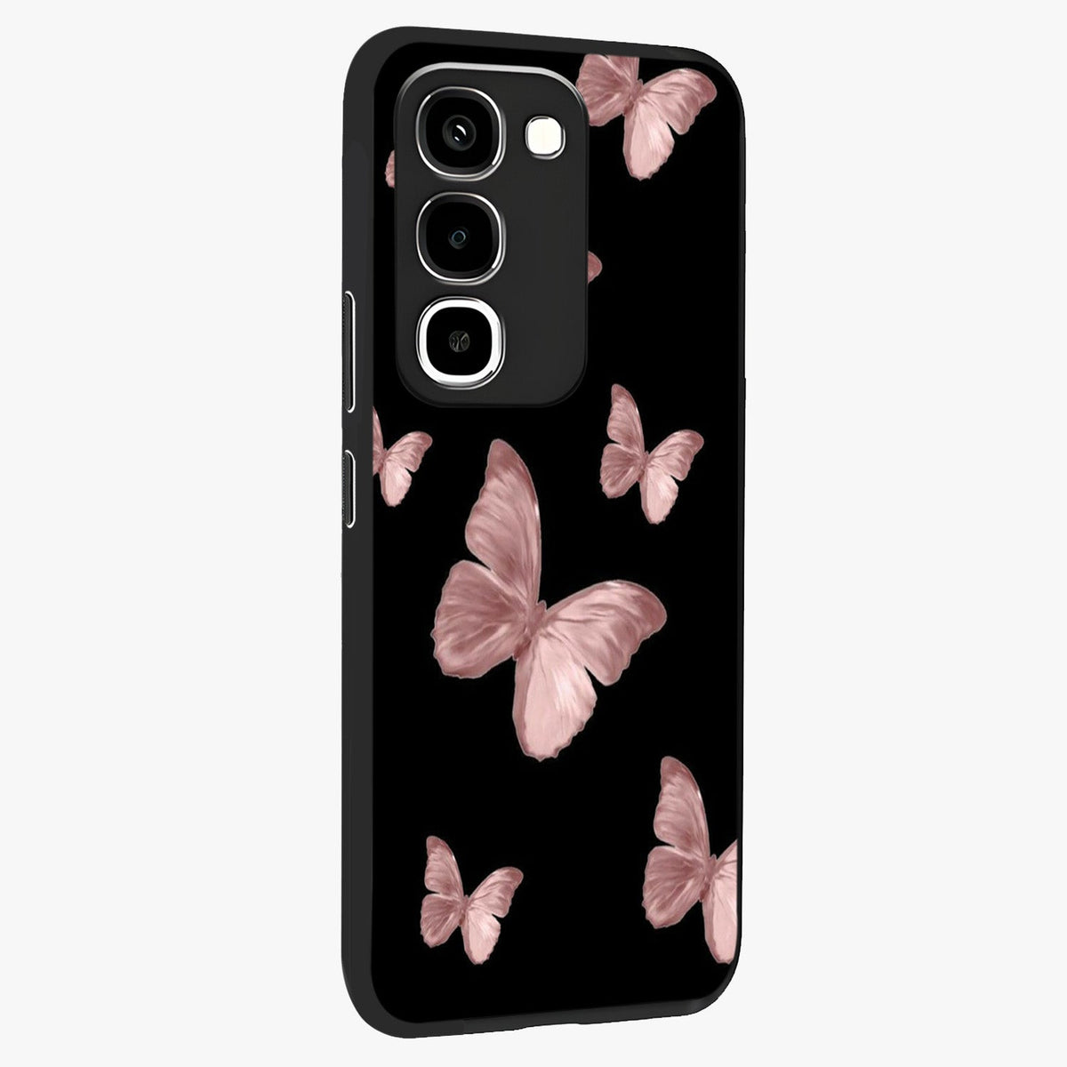 Butterfly Pattern Glass Case upright view showcasing graceful butterfly artwork with soft decorative theme.