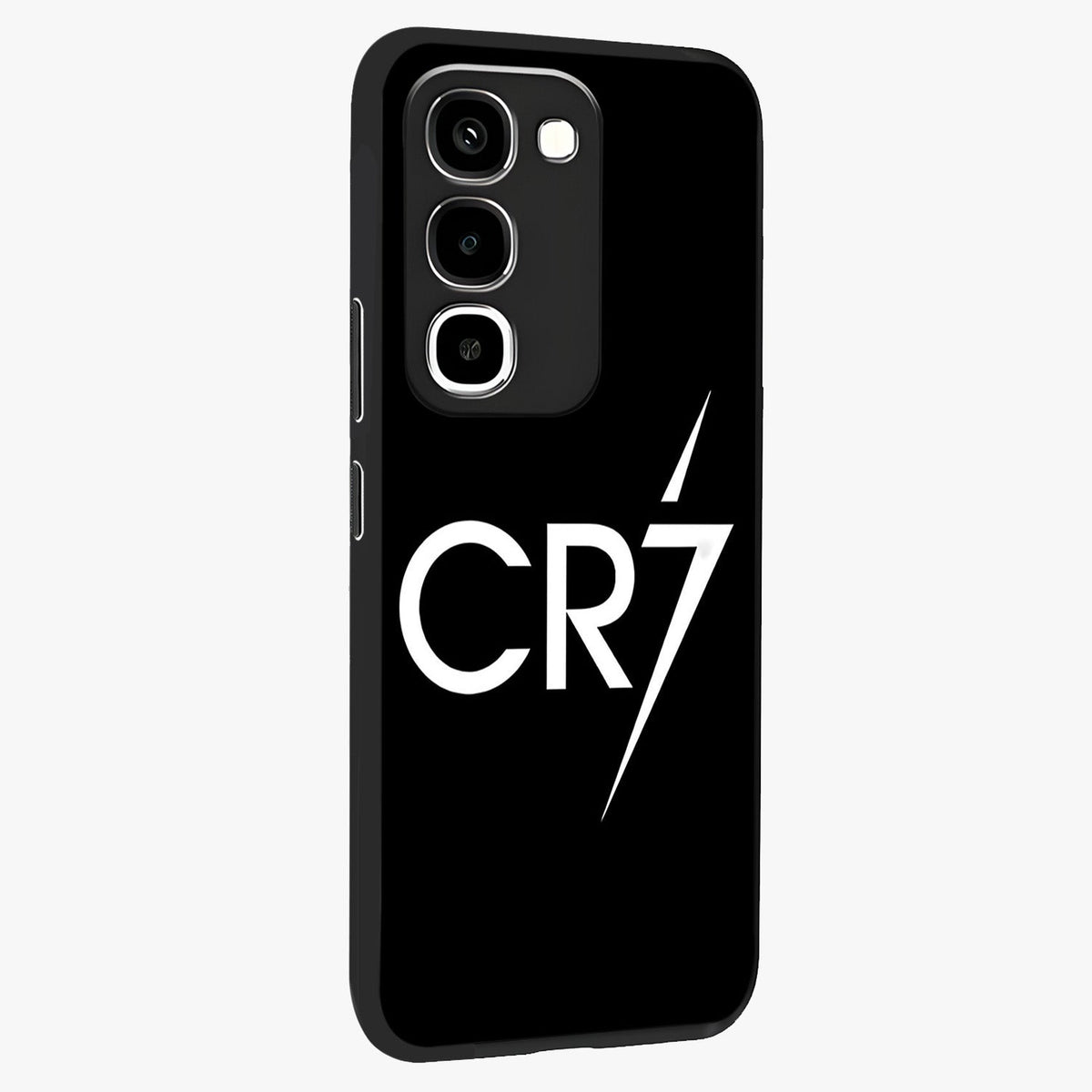 Cr7 Elite Strike Glass Case upright view showcasing energetic football inspired design with modern sports aesthetic.