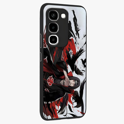 Crimson Crow Illusion Glass Case upright view showcasing striking crow illusion artwork with intense crimson theme.