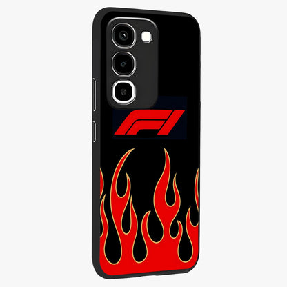 Fire F11 Glass Case upright view showcasing dynamic flame artwork with intense visual theme.