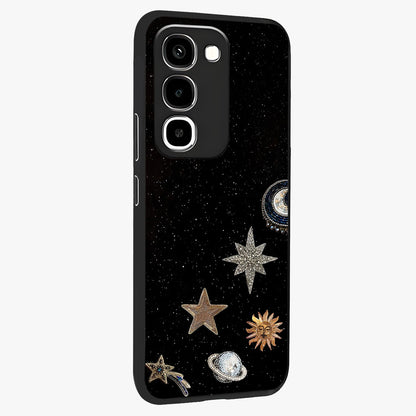 Galactic Charm Glow Glass Case upright view showcasing glowing cosmic charm artwork with magical celestial style.