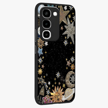 Galactic Jewel Stars Glass Case upright view showcasing glittering star jewel artwork with vibrant galaxy theme.